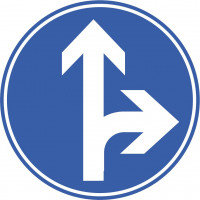 Vorgeschriebene Fahrtrichtung gerade und rechts