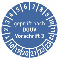 geprüft nach DGUV Vorschrift 3 16-21, mit Monatsangabe, in rot,blau,grün