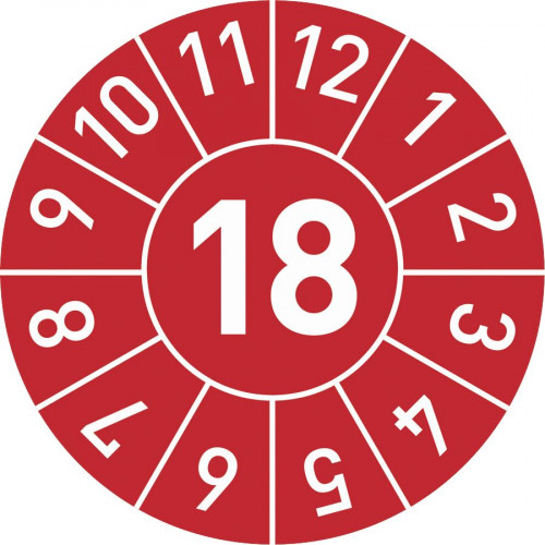 Standard-Prüfplakette Jahr: 15, mit Monatsangabe  in rot,blau,grün